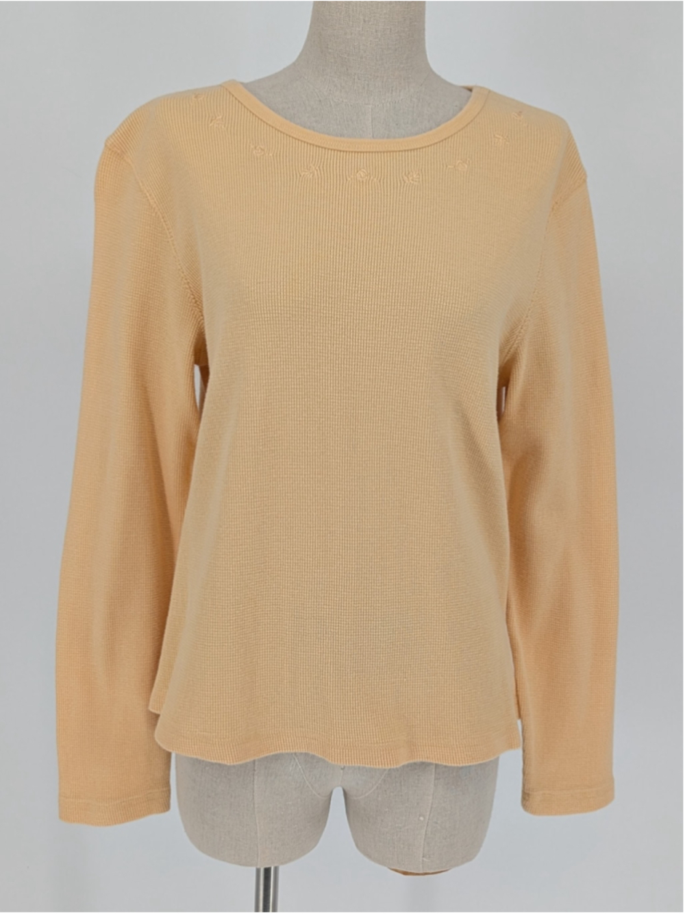 Mountain Lake M Butter Yellow Waffle Knit Thermal Top Embroidered Long Sleeve